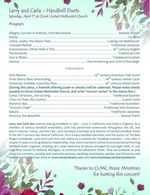 Warner Robins handbell duet concert program