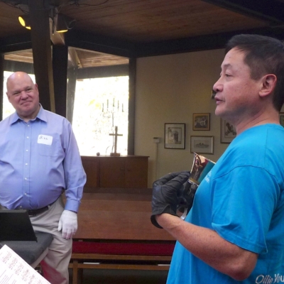 Handbell duo Larry and Carla teach a Church handbell choir workshop in California, 2014