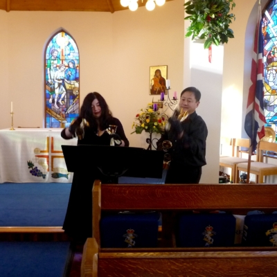 Handbell duo Larry and Carla - Worship Service in Arborfield, England