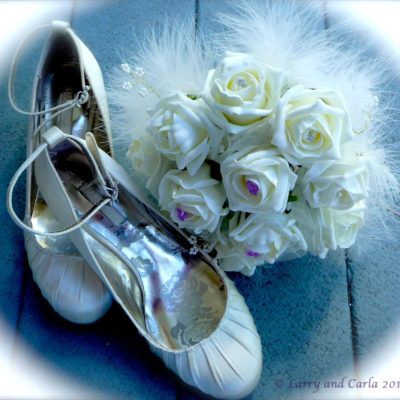 Larry and Carla - Long-distance relationship ldr couple - Wedding shoes and bouquet