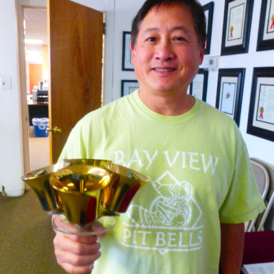 A visit to Malmark Bellcraftsmen - Larry with a 4-in-hand bell