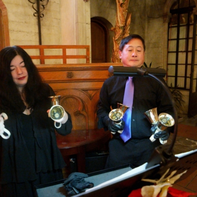 Handbell duo Larry and Carla - Chapel of the Chimes Oakland, 2015