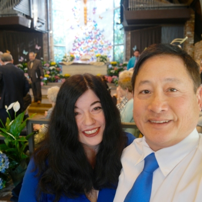 Larry and Carla - handbell duets, Easter Sunday at Los Altos United Methodist Church, 2016