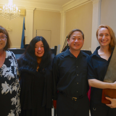 Handbell duo Larry and Carla with composer Susan T. Nelson and Natalia &quot;Saw Lady&quot; Paruz in NYC 