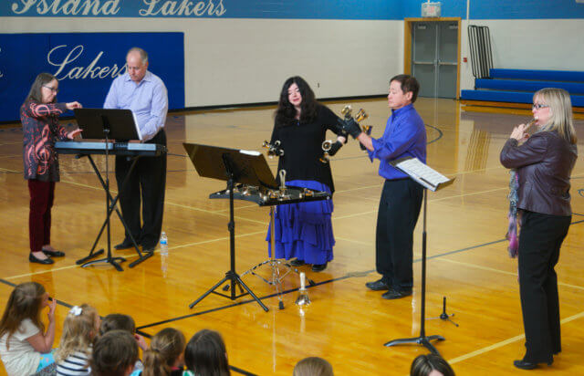 Performing for the students at Mackinac Island Public School