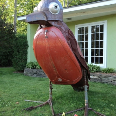 Metal robin outside Harbor Springs Art Gallery