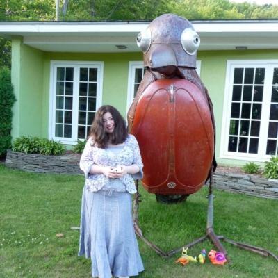 Carla with a metal robin in Harbor Springs