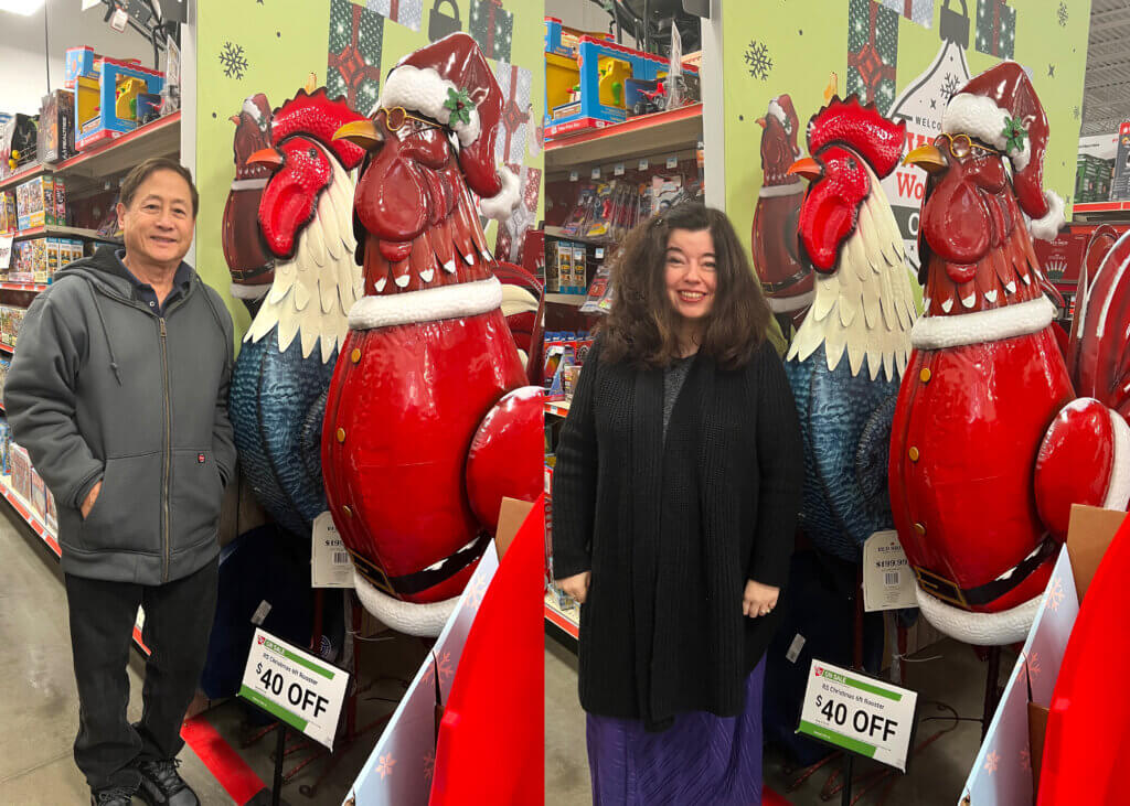 MASSIVE RED CHRISTMAS CHICKENS at the Tractor Supply place