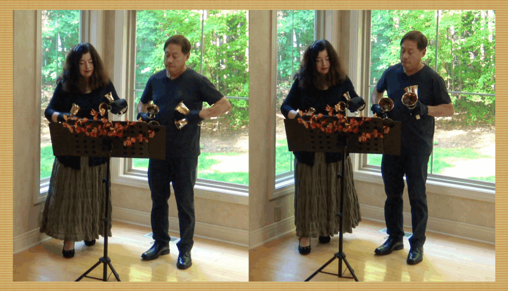 We Gather Together, handbell hymn arrangement by Larry Sue, played by Larry and Carla. Music from Choraegus. 