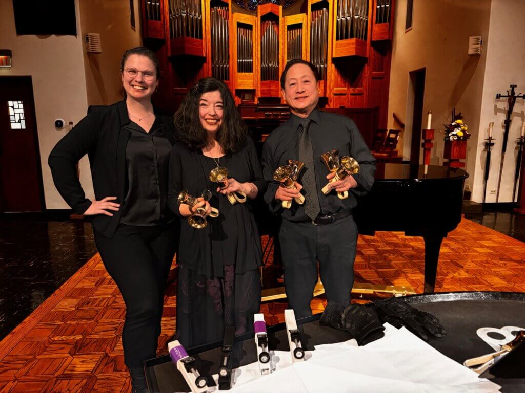 Larry and Carla, handbells, with Paula Gelpi, piano, in Riverside, IL